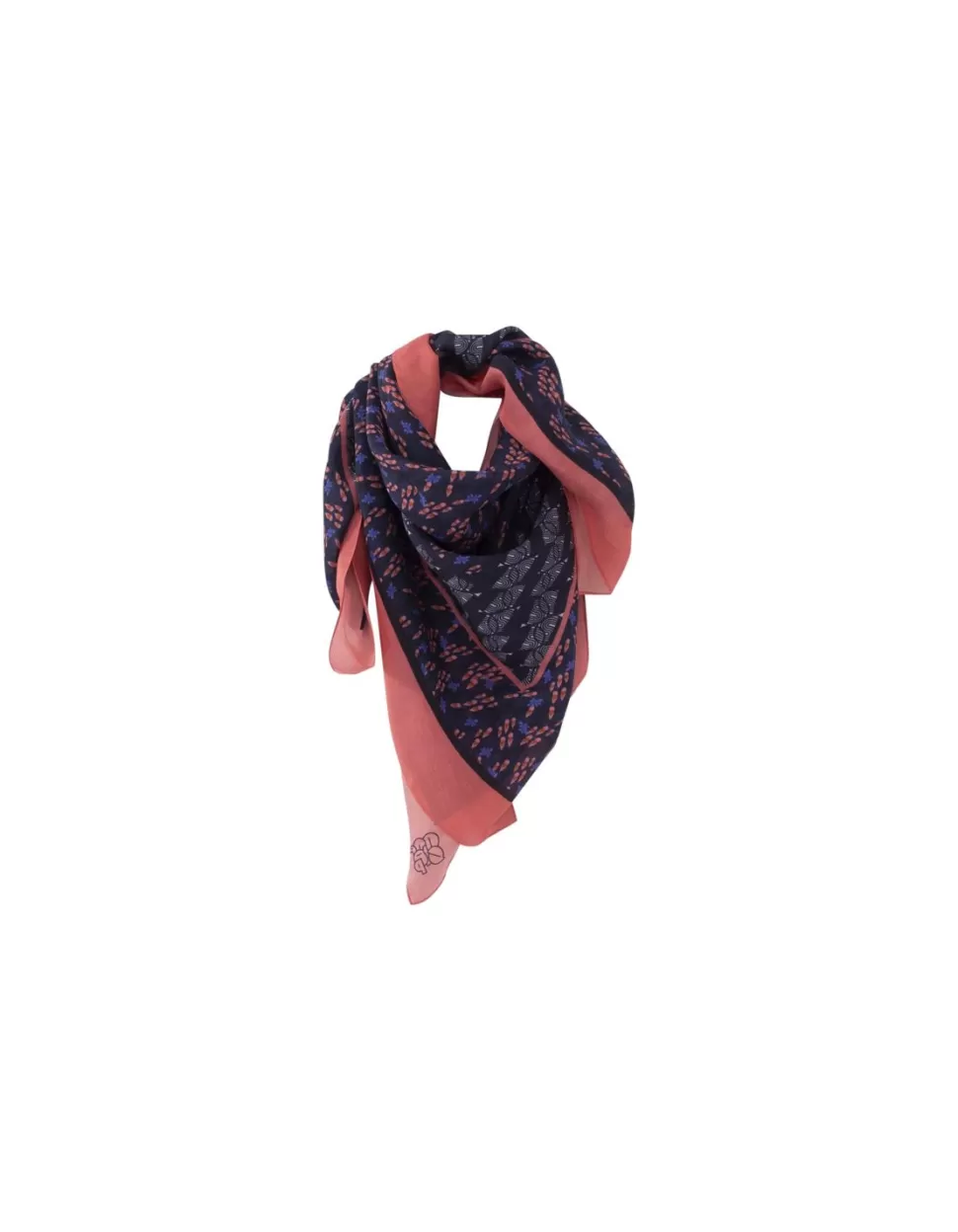 Women One Step Scarves And Foulards-Abrams - Square Blue Silk Print Graphic Bouquet