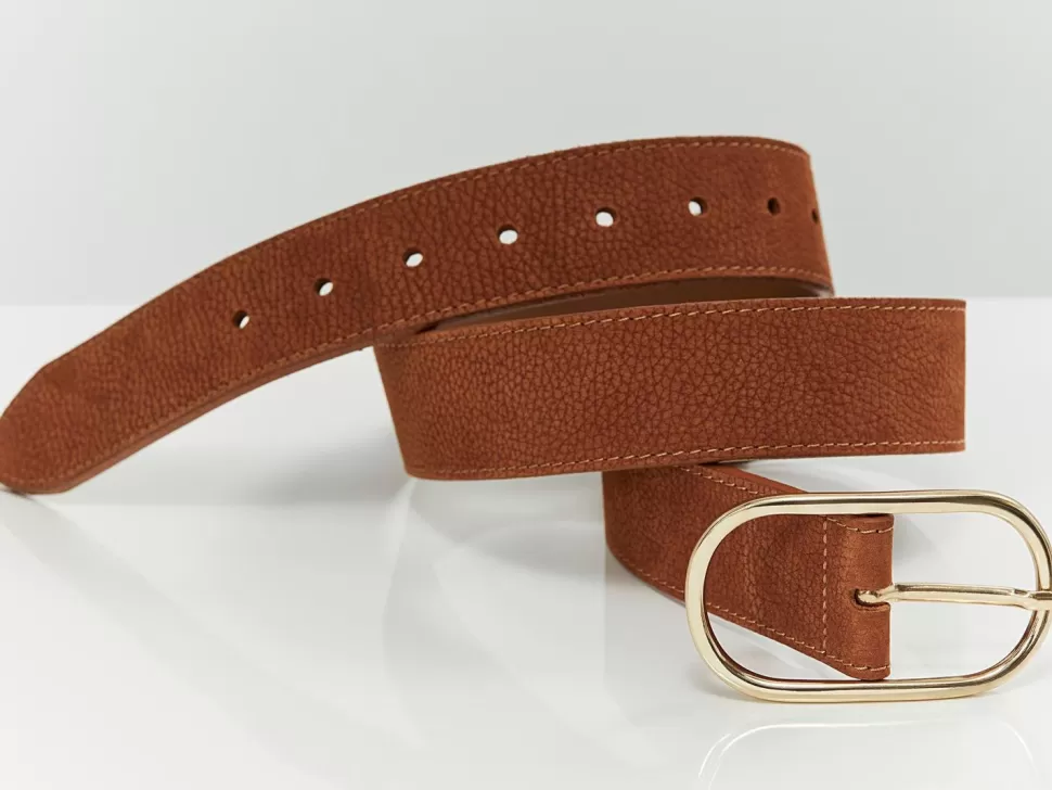 Women One Step Belts-Access - Caramel Belt In Grain Suede Leather