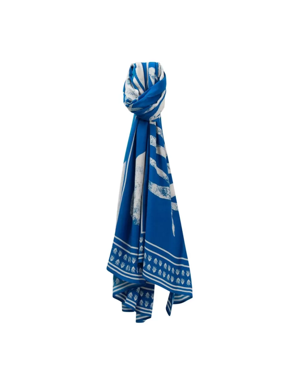 Women One Step Scarves And Foulards-Acia - Santorin Blue Scarf With Minimal Arty Pattern