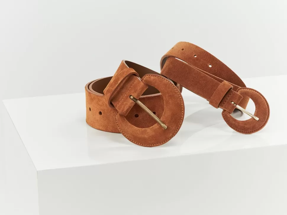 Women One Step Belts-Andrew - Caramel Wide Leather Belt