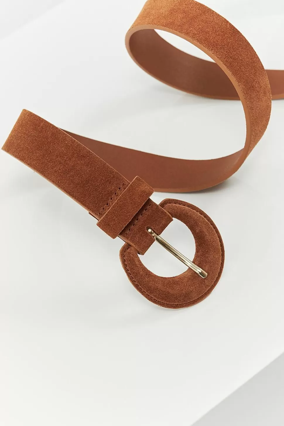 Women One Step Belts-Andrew - Fine Caramel Belt In Suede Leather