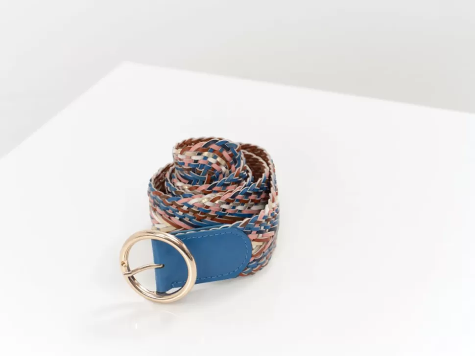 Women One Step Belts-Ayme - Santorin Blue Braided Leather Belt