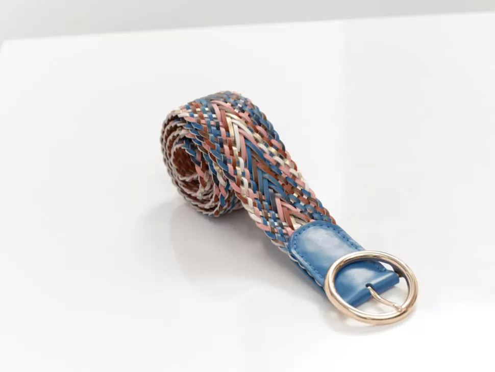 Women One Step Belts-Ayme - Santorin Blue Braided Leather Belt