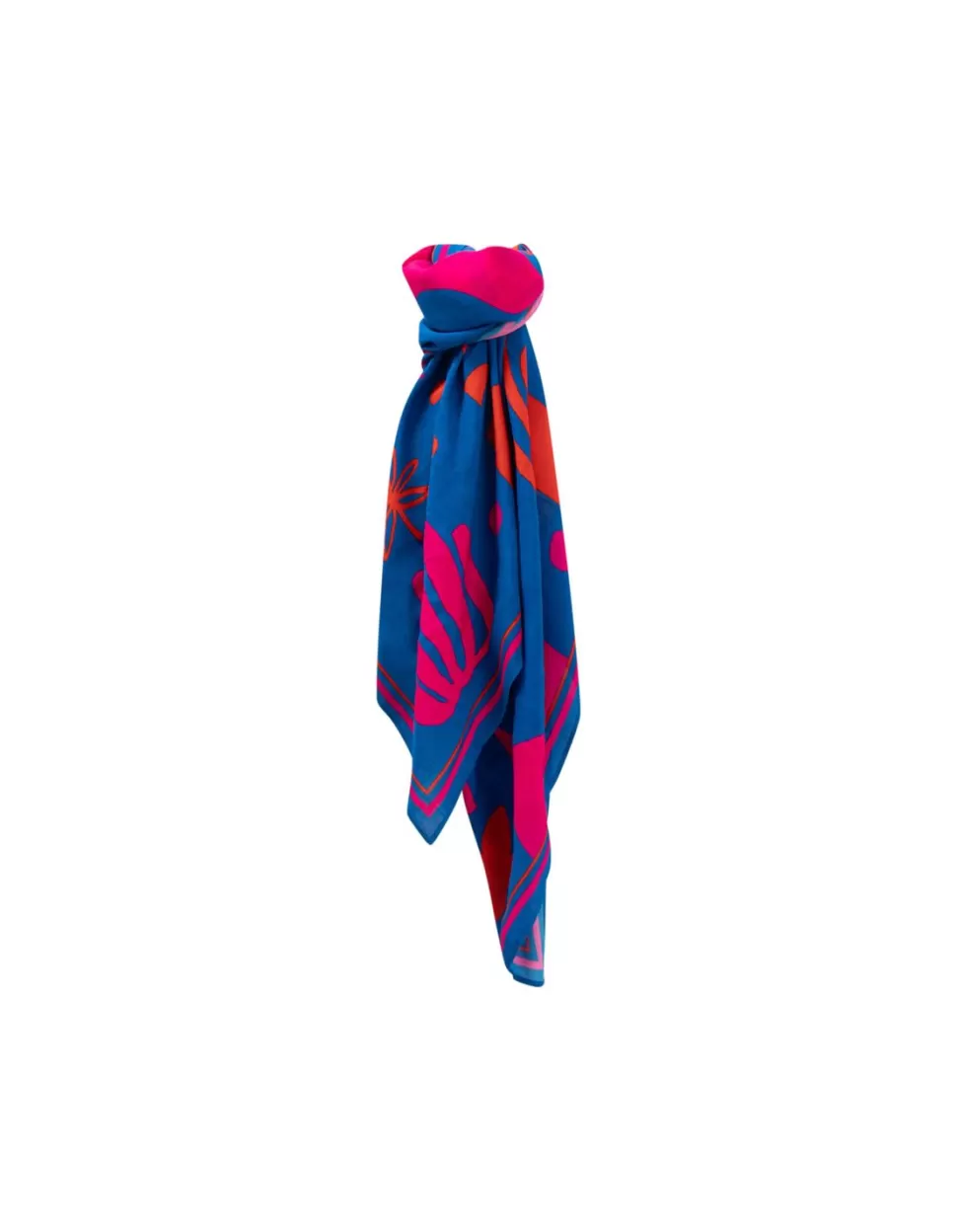 Women One Step Scarves And Foulards-Ayni - Blue Square Scarf With Placed Serigraphies