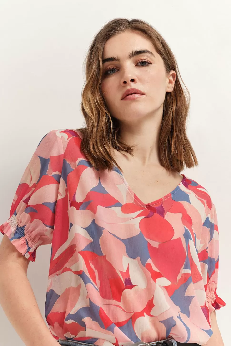 Women One Step Tops & Blouses-Cabala - Hibiscus Top With Maxi Camelia Print