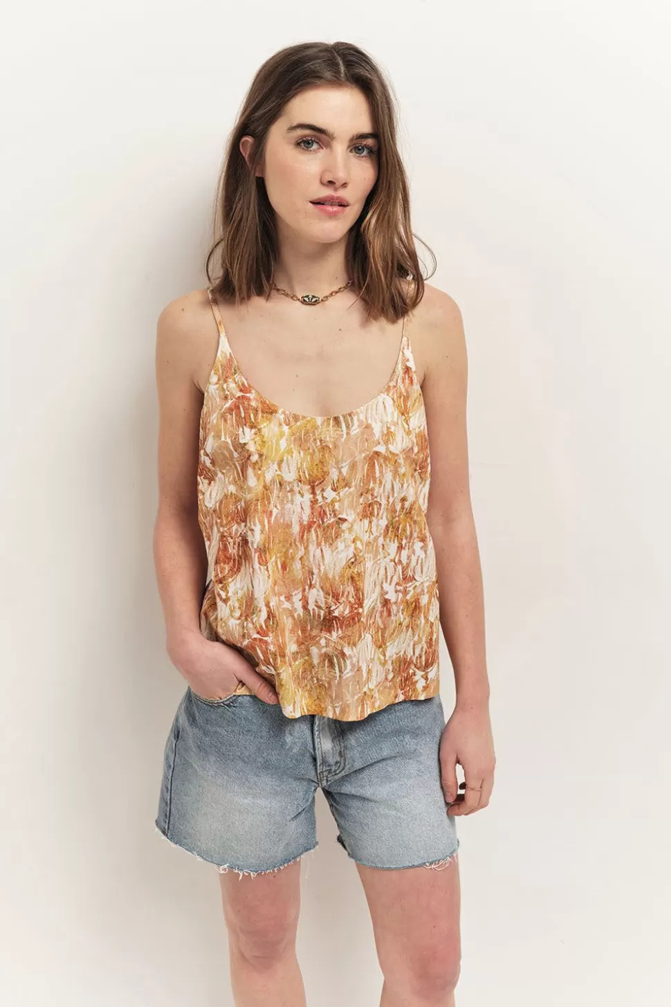 Women One Step Tops & Blouses-Cara - Sahara Dance Print Cinnamon Top