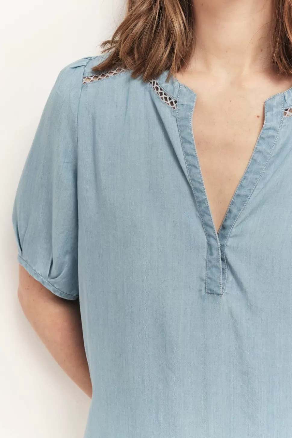 Women One Step Tops & Blouses-Carrys - Baby Blue Top In Lyocell®