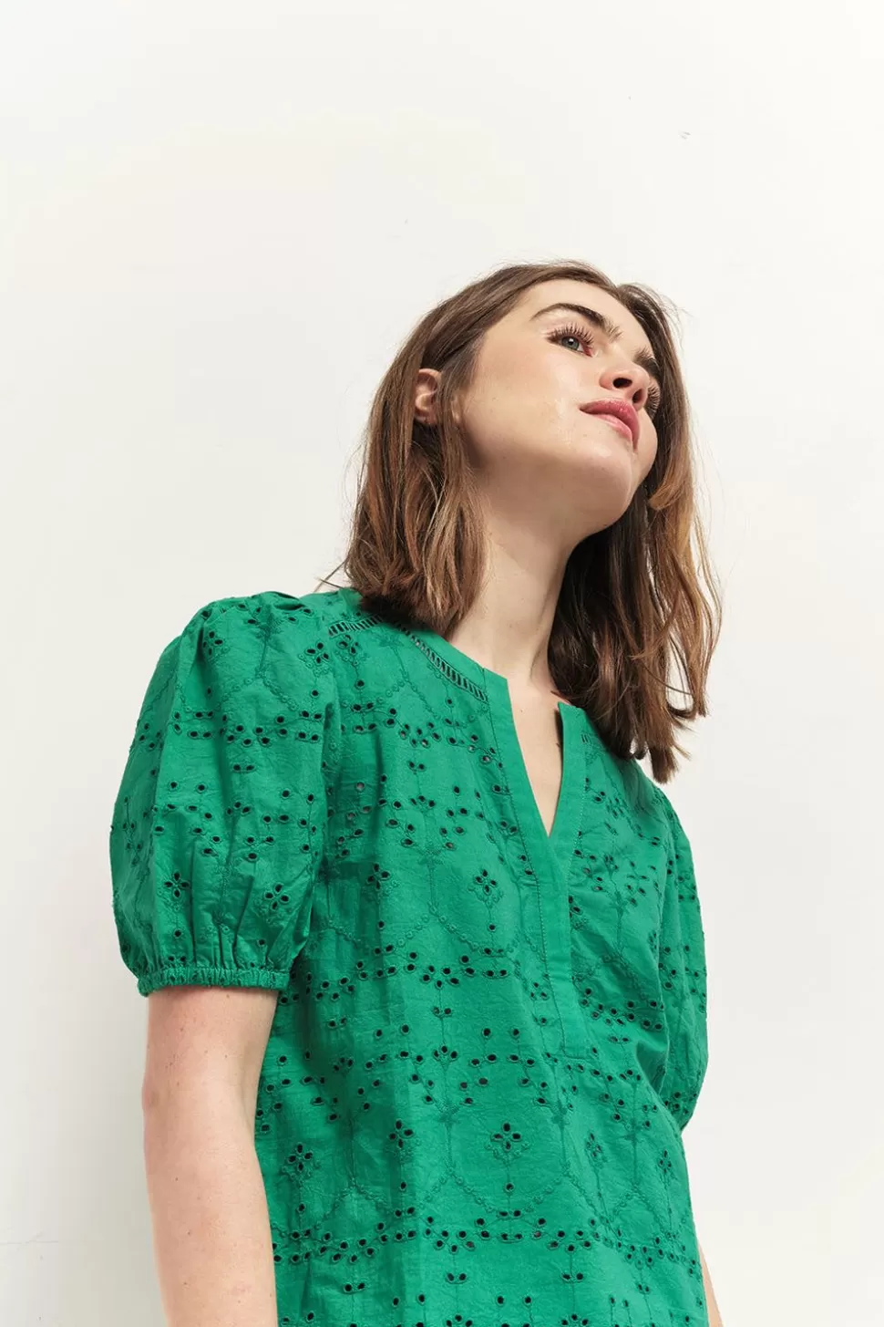 Women One Step Tops & Blouses-Carrys - Top Green Grass In English Embroidery