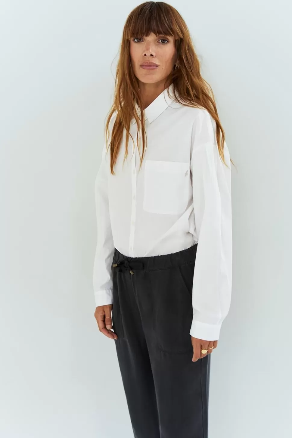 Women One Step Shirts-Celeste - White Organic Poplin Shirt