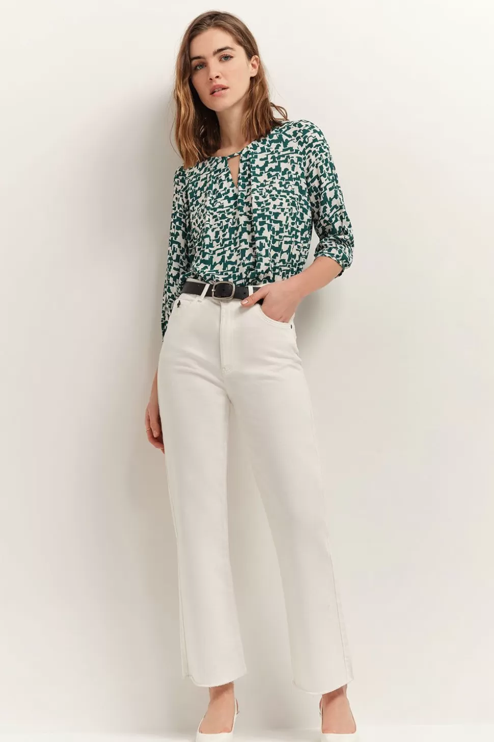 Women One Step Tops & Blouses-Colin - Ecru Blouse With Urban Bark Print