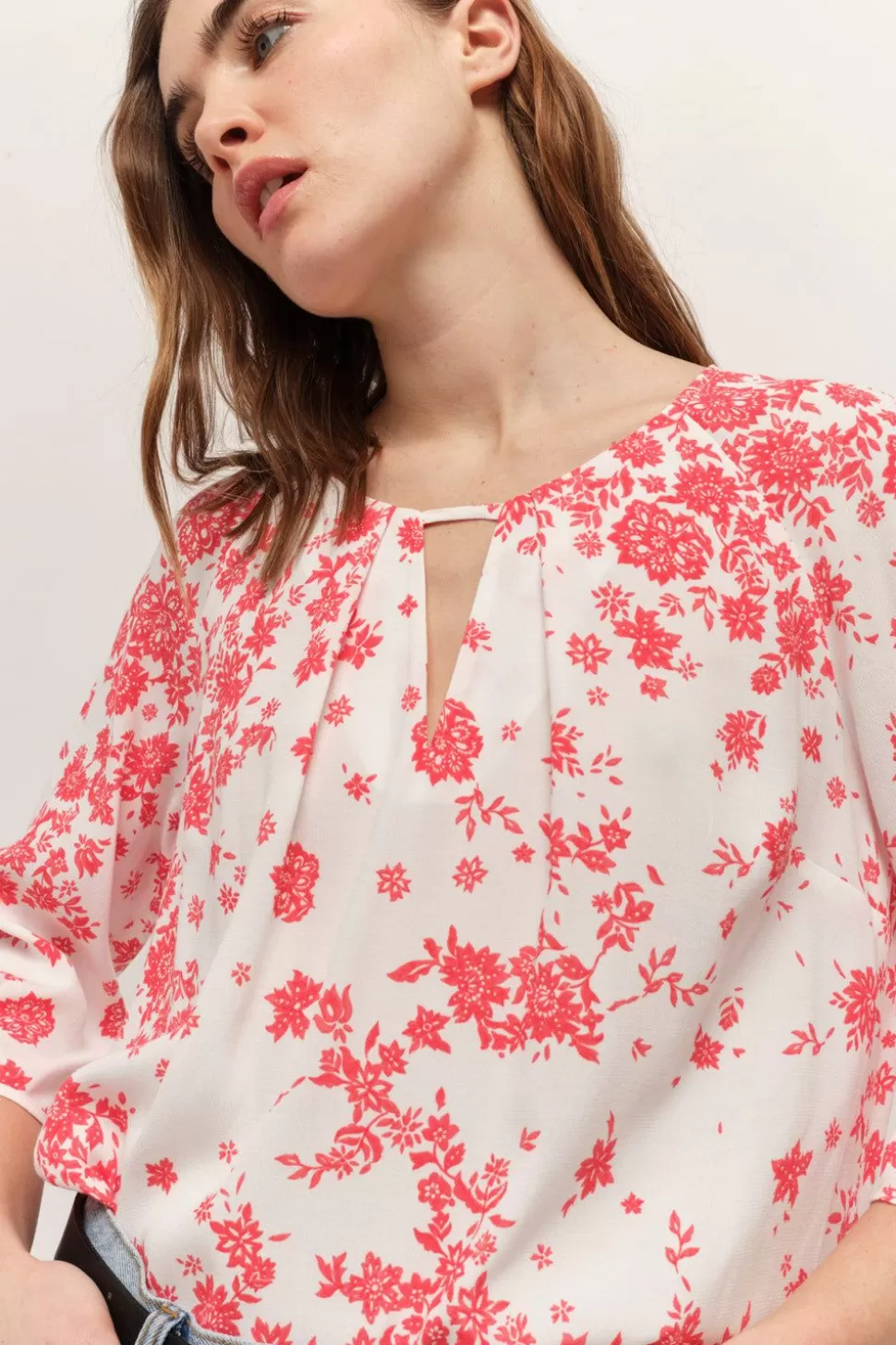 Women One Step Tops & Blouses-Colin - Lenzing Ecovero Ecru Blouse With Bohemian Faience Print