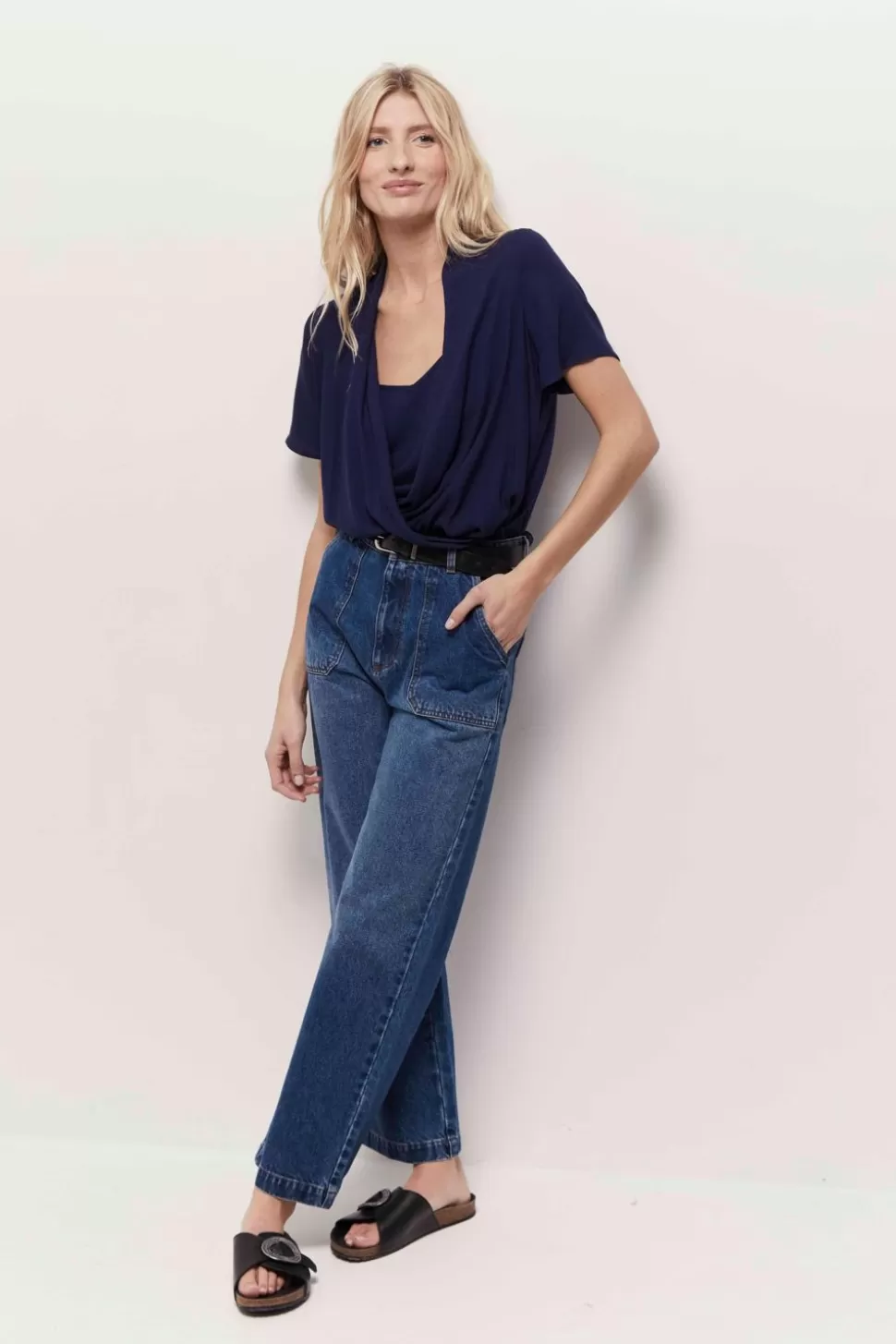 Women One Step Tops & Blouses-Corey - Blue Lenzing Ecovero Wrap Top