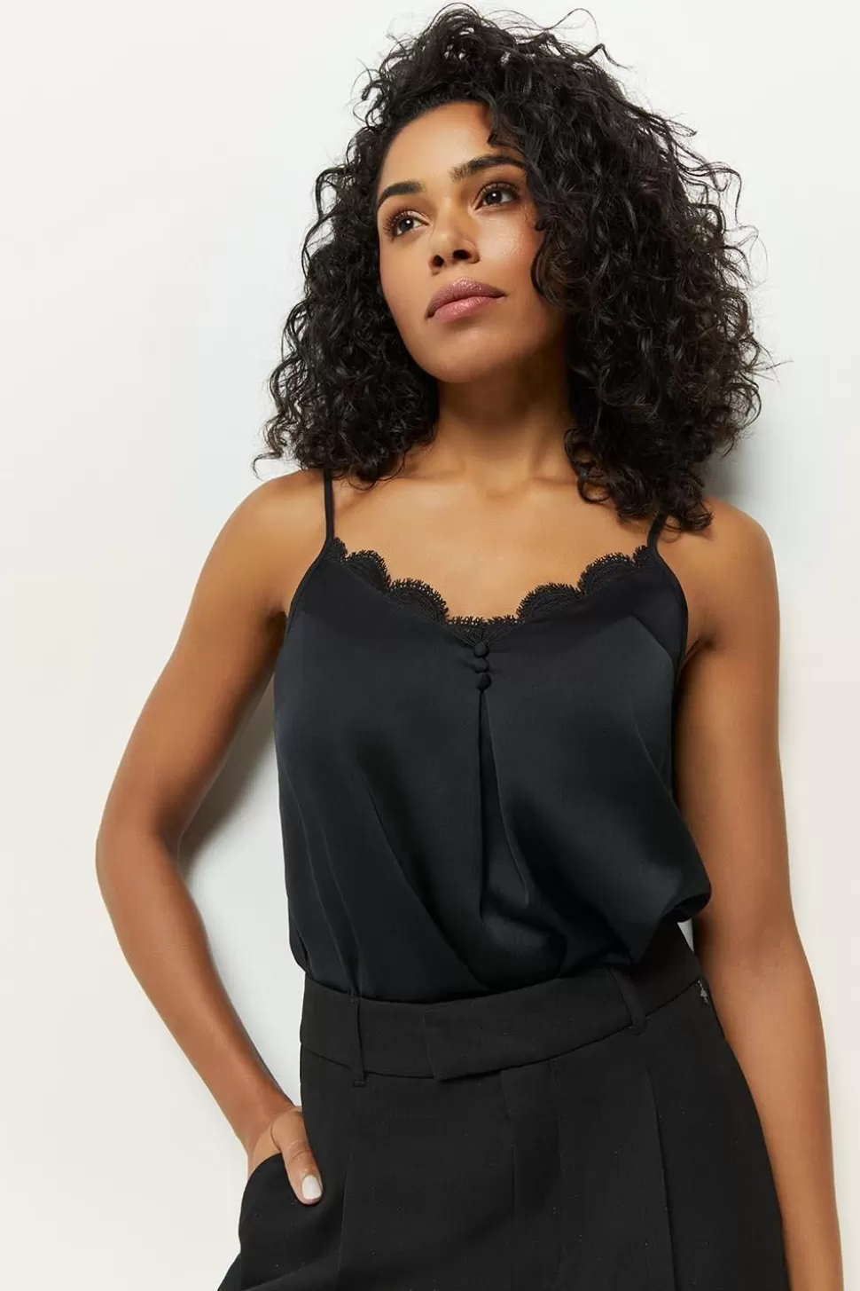 Women One Step Tops & Blouses-Costa - Black Top With Adjustable Straps