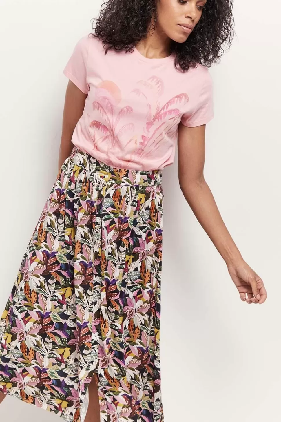 Women One Step Skirts & Shorts-Jamy - Khaki Midi Skirt With Bigarre Jungle Print