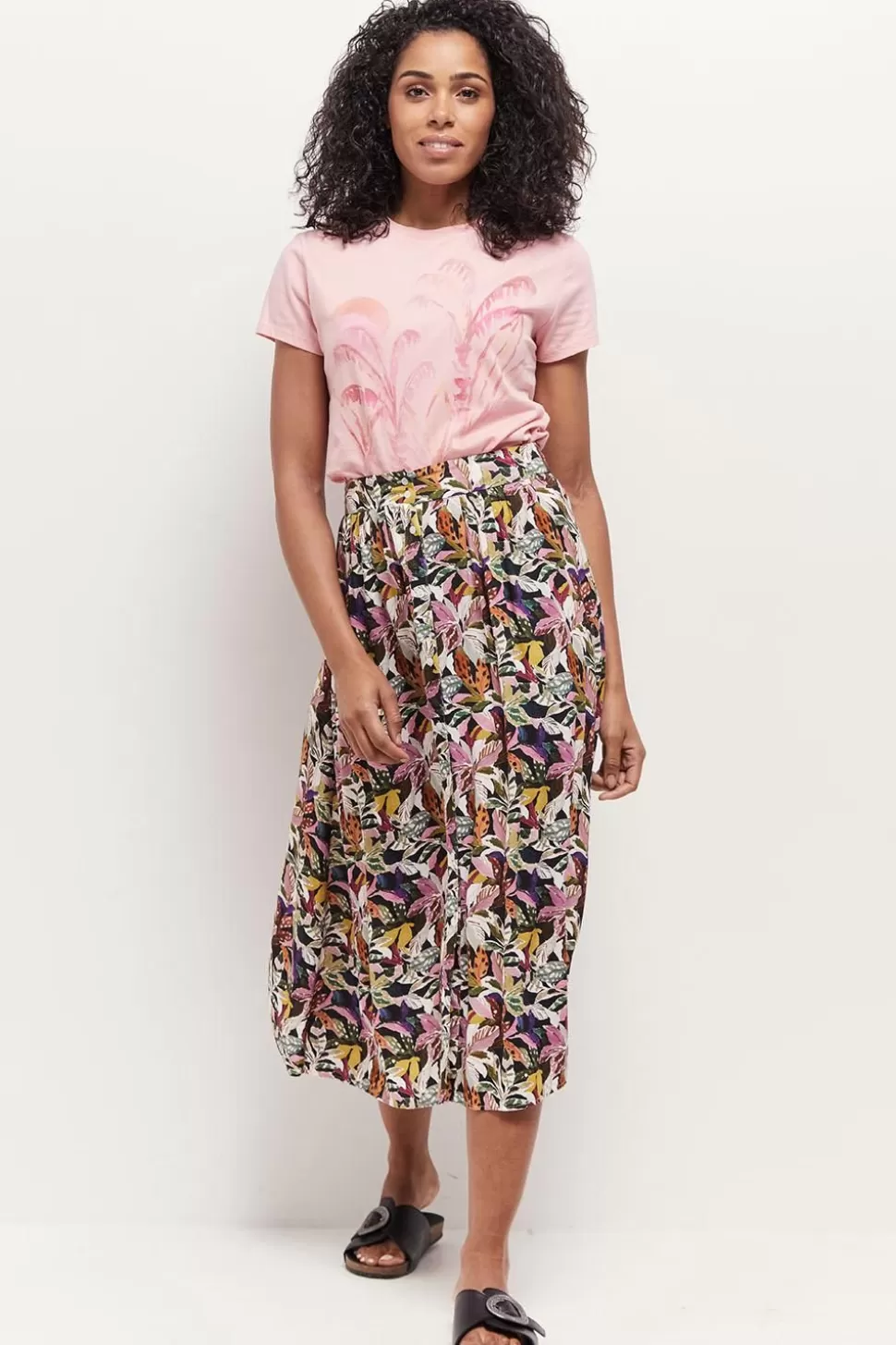 Women One Step Skirts & Shorts-Jamy - Khaki Midi Skirt With Bigarre Jungle Print