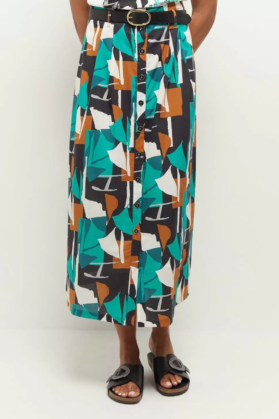 Women One Step Skirts & Shorts-June - Green Grass Long Skirt With Arty Abstraction Print