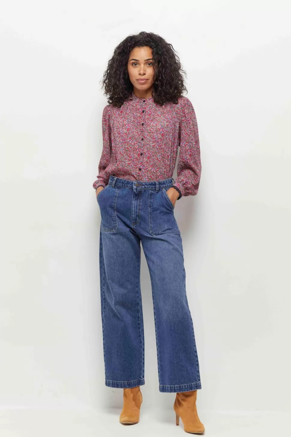 Women One Step Denims & Pants-Le Joanna - High Waisted 7/8 Blue Straight Jeans