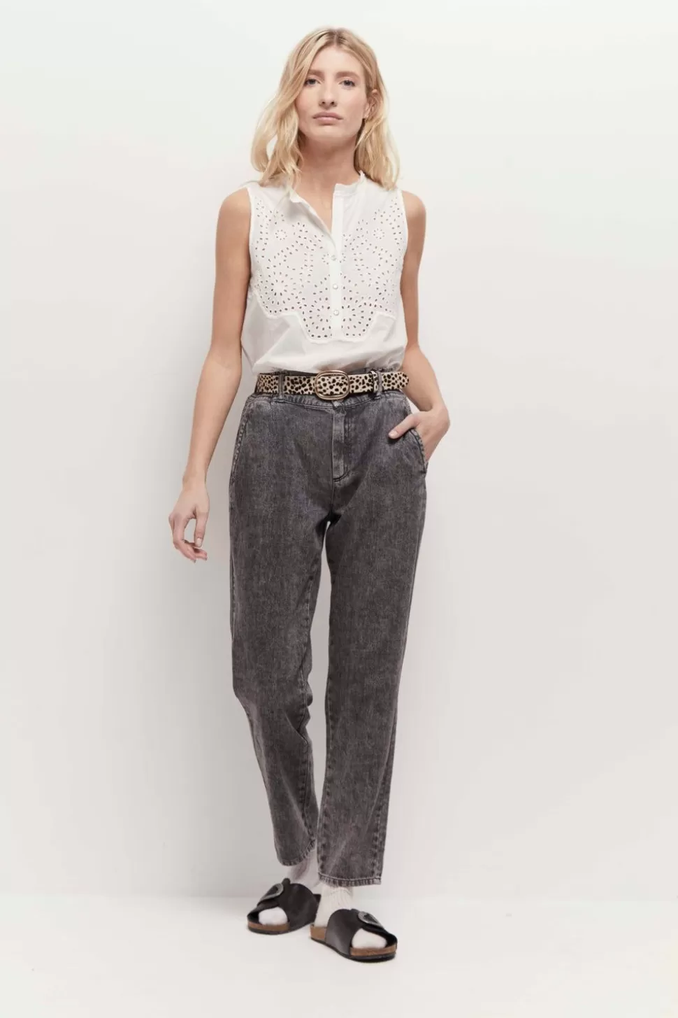 Women One Step Denims & Pants-Le Thylane - Opal Gray Chino Jeans