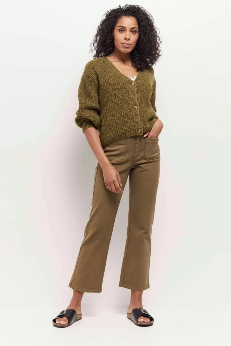 Women One Step Denims & Pants-Le Wilona - Khaki Waterless Bootcut Jean