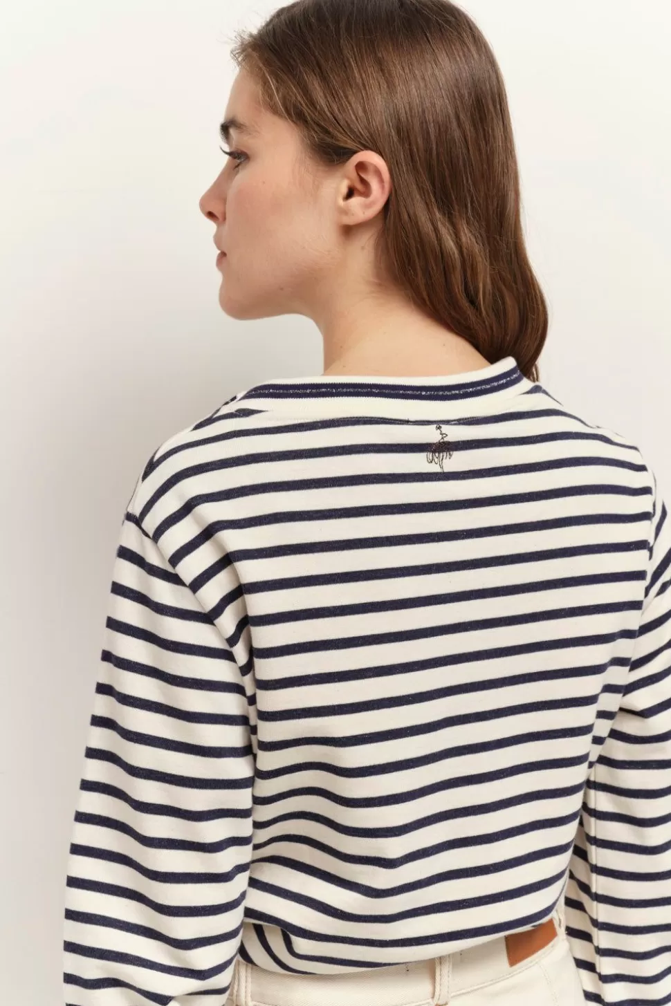 Women One Step Sweaters, Vests & Sweatshirts-Melker - Ecru Striped Mariniere Sweatshirt Navy