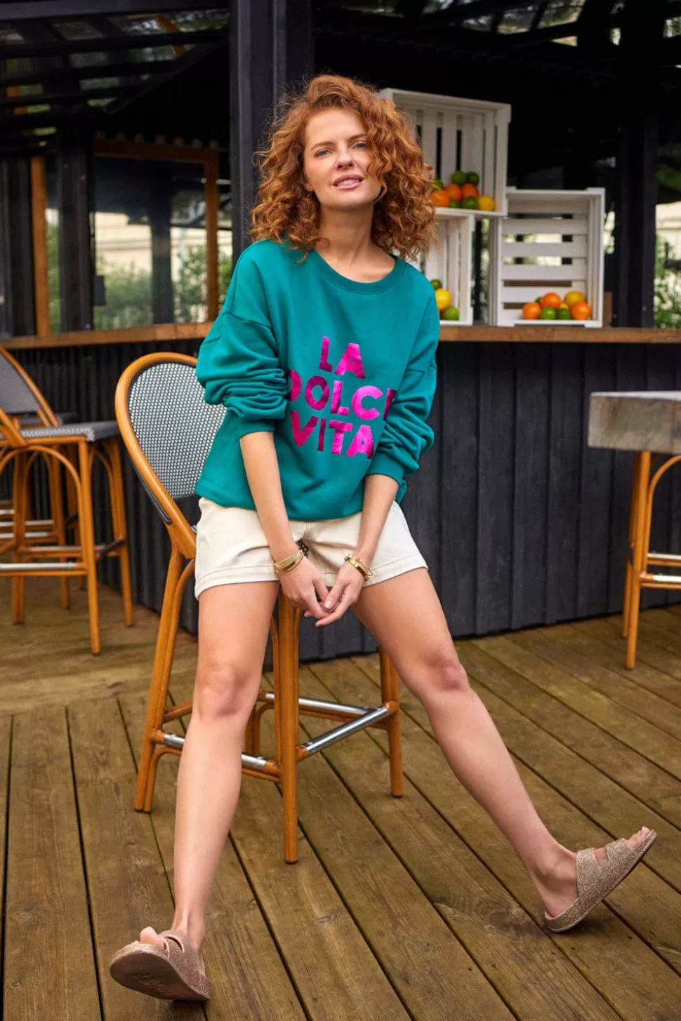 Women One Step Sweaters, Vests & Sweatshirts-Meraki - Green Grass A Message Metallise Sweatshirt