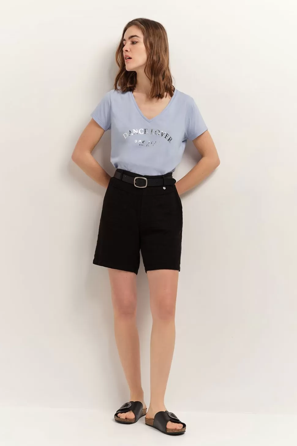 Women One Step Skirts & Shorts-Podium - Black Linen Shorts