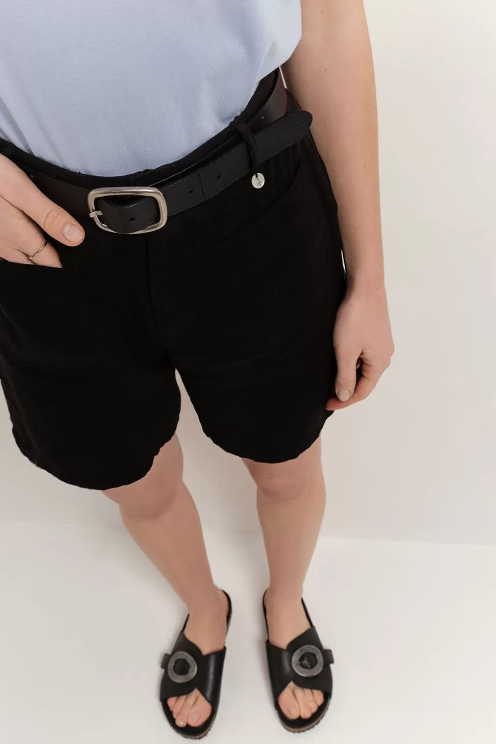 Women One Step Skirts & Shorts-Podium - Black Linen Shorts